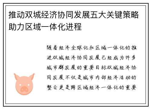 推动双城经济协同发展五大关键策略助力区域一体化进程